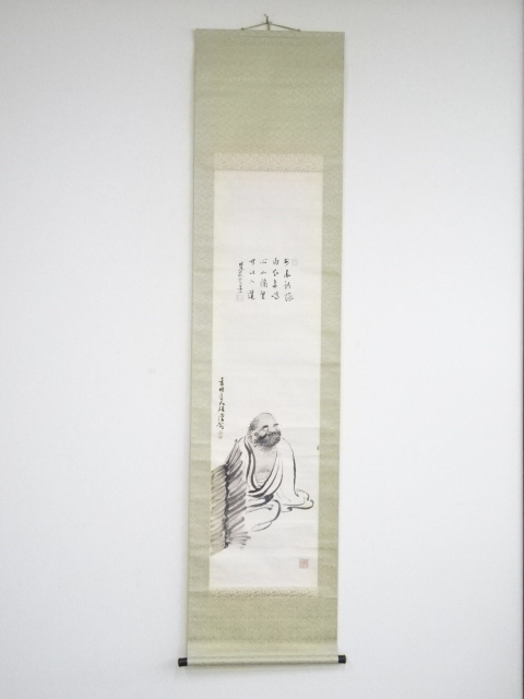 香國筆　達磨図　大徳寺486世宗般玄芳賛　肉筆紙本掛軸（妙心寺春見文勝箱書）（共箱）